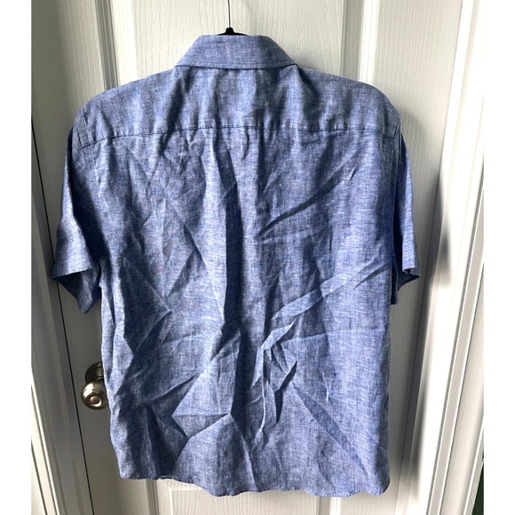 Untuckit Shirt Mens Medium Blue Linen Short Sleeve Wrinkle Resistant - Picture 2 of 3